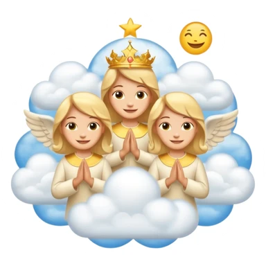heaven with clouds, golden palaces, and smiling angels floating around in emoji style sticker