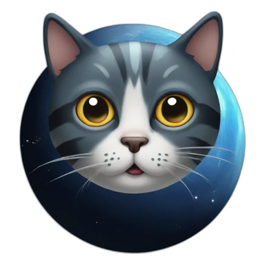 planet Mercury with a cartoon pensive cat face sticker