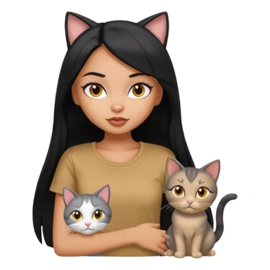 a pretty bratz dusky girl with long straight hair with four cats nd wearing a grey tshirt sticker