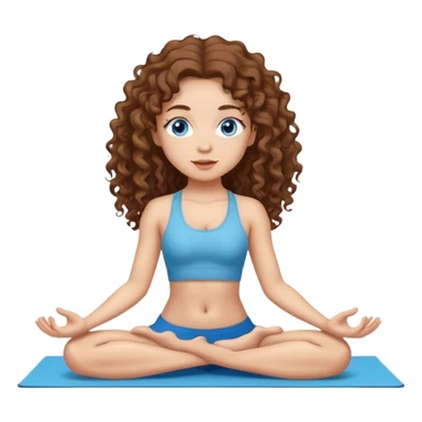 Girl with medium light skin and blue eyes and long brown curly hair doing yoga  sticker
