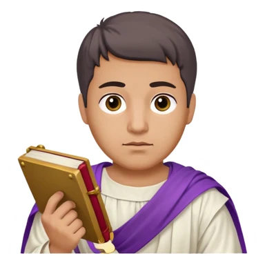An emoji portrait of a Roman nobleman. He wears a white toga with a purple border. He has a serious, dignified expression and holds a scroll. sticker