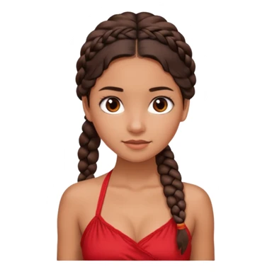 A tanned girl's face Over-the-shoulder braid dark brown hair with red halter top sticker
