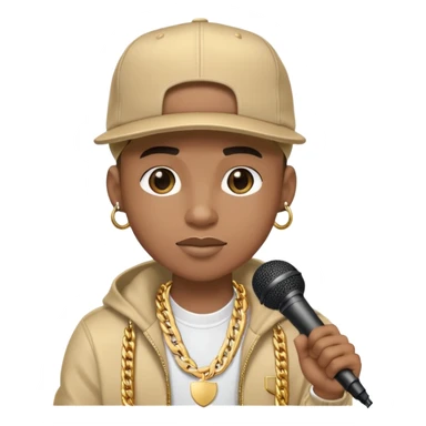 cool rapper character with microphone, gold chain, and cap sticker