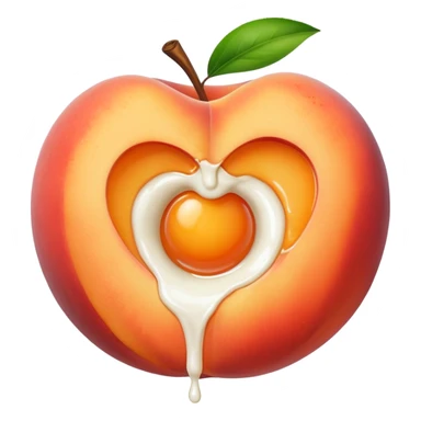 big hole in the middle of a peach. milk is leaking out of the hole sticker