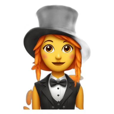 OWL Girl with orange feathers and abtop hat sticker