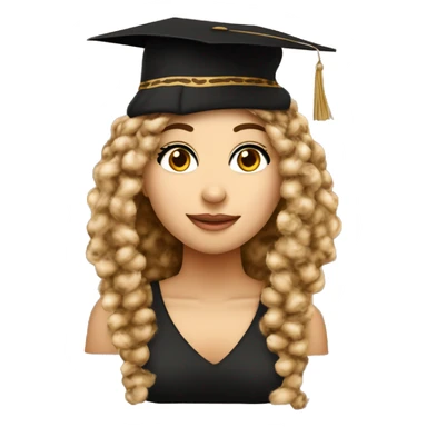 Ragazza con capelli ricci castano chiaro, occhi castani, vestita elegante con questo cappello 🎓, ed un leopardo vicino sticker