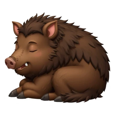 dark brown and fluffy boar full body, sleeping sticker