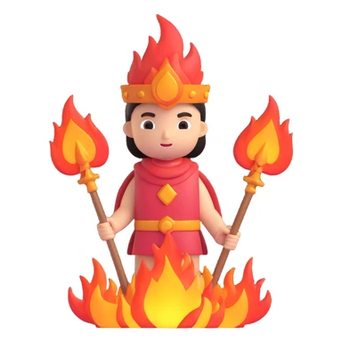 stylized figure in motion, holding a trident or blade, surrounded by fire, representing action and mythology, inspired by Hades sticker