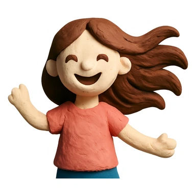 smiling girl with long, waving hair and white skin sticker
