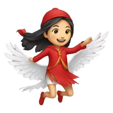 Asian girl flying on cardinal bird  sticker