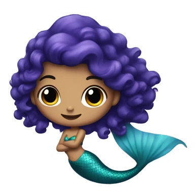 Mermaid with curly dark hair and blue and purple tail sticker