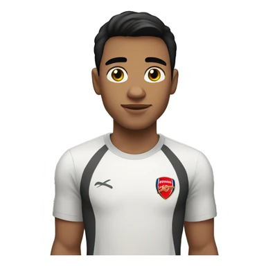white 22 years old male with black hair and standard haircut also with brown eyes. Wearing an Arsenal t-shirt sticker