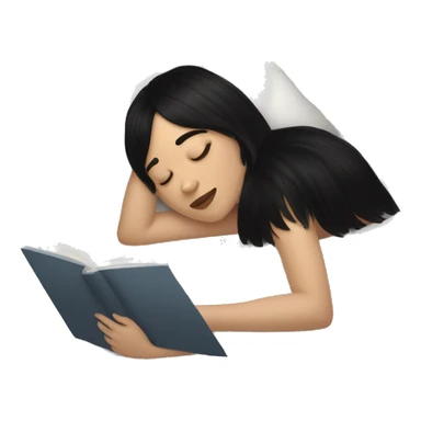 Woman pale skin black hair with bangs sleeping in bed with pillow, white woman sticker