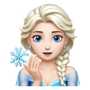 Cinematic Playful Elsa Portrait Emoji, Blowing frost from her hands in a dazzling display, eyes filled with mischief, exuding a magical charm that is both fun and enchanting! sticker