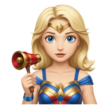Blonde blue eyes Wonder Woman holding bell and baton sticker