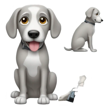 Grey dog with disability sticker