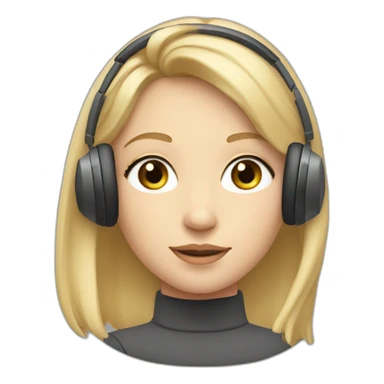 Straight blond haired girl with slightly slanted almond shaped eyes wearing noise cancelling headphones wearing a turtleneck  sticker