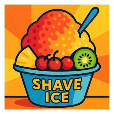 shave ice with fruit toppings, bright and cheerful sticker
