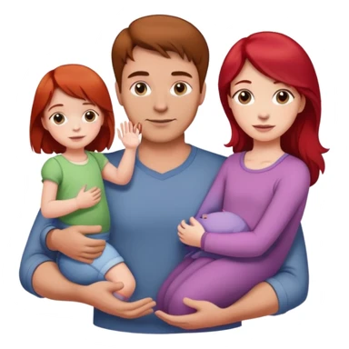 A man with brown hair holding a child, a daughter, and a girl with red hair by the hand sticker