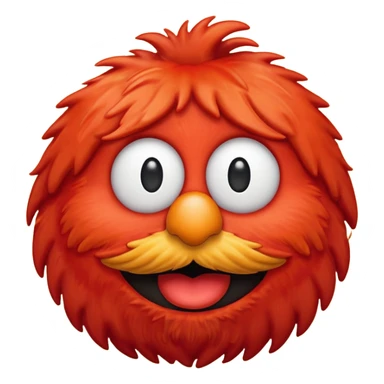 Elmo character head as an emoji, apple style, red fur, expressive eyes, orange nose sticker