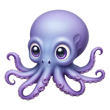 Meme-Worthy Floating Baby Octopus Portrait Emoji, Drifting gracefully in the water with soft, curled tentacles and a dreamy, weightless posture, showcasing a smooth, rounded light blue-purple body with mesmerizingly large, gentle eyes gazing into the abyss, Simplified yet poetically expressive features, highly detailed, glowing with a soft, celestial marine glow, high shine, quiet and mystical, stylized with an air of deep-sea serenity, soft glowing outline, capturing the essence of a tiny, peaceful cephalopod floating endlessly in the infinite beauty of the ocean depths! sticker