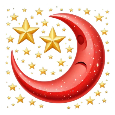 Beautiful sparkly glittery shiny pretty red crescent and stars scenery sticker
