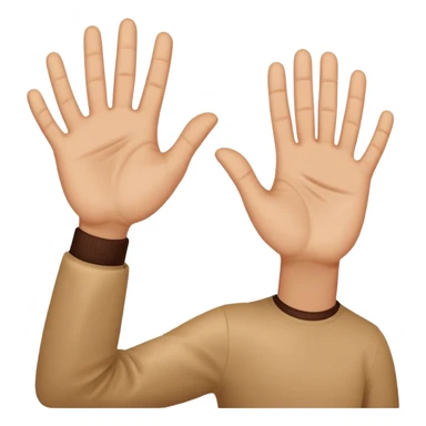 Face with person giving themselves a high five. hands should be touching with visual showing a clap sticker