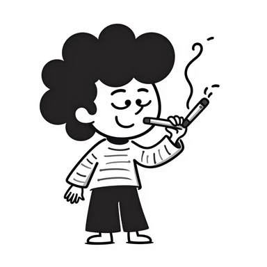 hand-drawn doodle of a whimsical character named 'tralalero tralala' smoking a joint sticker