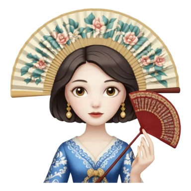 women with folding fan sticker