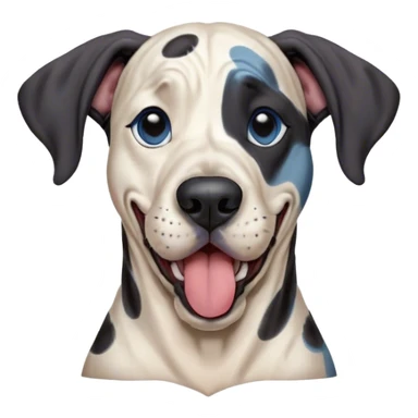 Cinematic Cute Yawning Harlequin Great Dane Portrait Emoji, Head tilted slightly with a dramatic, wide-open yawn, showcasing a smooth coat of predominantly white with bold black patches, floppy ears slightly drooping, round blue eyes barely open in drowsy contentment, Simplified yet irresistibly adorable features, highly detailed, glowing with a soft, cozy glow, high shine, relaxed yet expressive, stylized with a touch of whimsy, bright and endearing, soft glowing outline, capturing the essence of a sleepy yet affectionate guardian, so drowsy it feels like it could stretch out of the screen and curl up for a nap! sticker