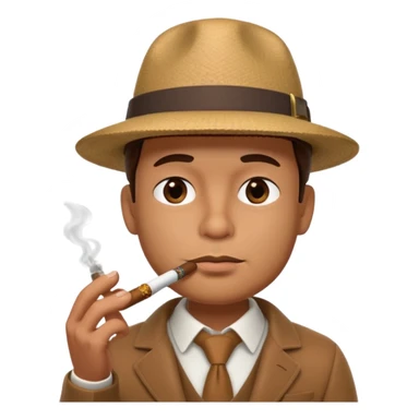 A 3D cartoon man wearing a hat, puffing cigar smoke, calm expression, soft lighting, realistic Memoji-style. sticker