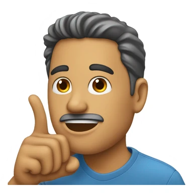 man pointing at his ear sticker