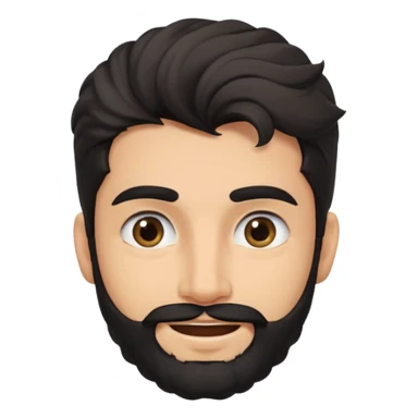 young fair skin Pakistani man smiling with black beard, wavy hair pushed back and squinted eyes and thick eyebrows sticker