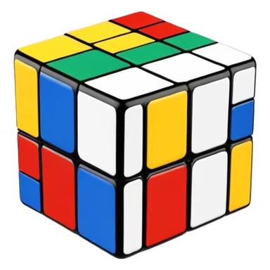 A 3x3 Rubik's Cube with classic colors: yellow, blue, red, green, orange, white, minimalist iOS emoji style sticker