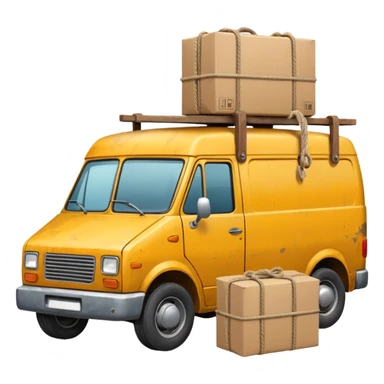 create a realistic emoji of packages wich got stabalised by ropes in a logistic van sticker