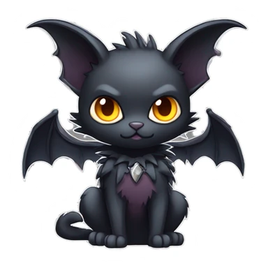 Black Edgy Kawaii Punk-Gothic Bat-winged Litten-Bat-cat-Fakemon full body sticker