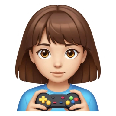 uma menina gamer de cabelo marrom e olhos marrom  o cabelo e medio e com franja jogando video game sticker