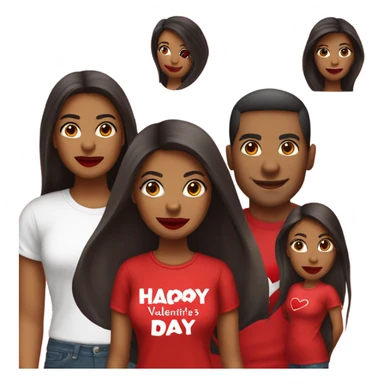 brown lady, dark brown long straight hair, red lips, eyelashes, wearing red “happy Valentine’s Day” t shirt sticker