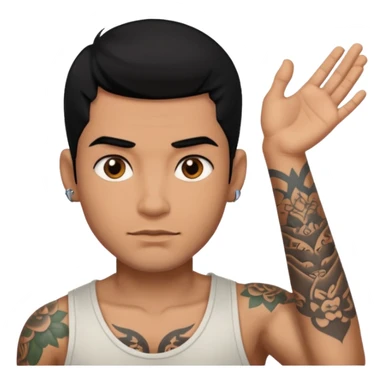 man with tattoo, black hair sticker