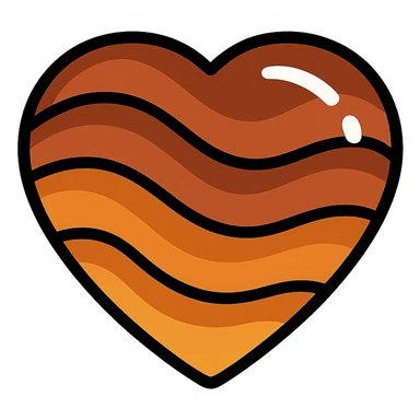 heart shaped tiger's eye stone icon, detailed banding, rich brown and amber hues, shiny surface sticker