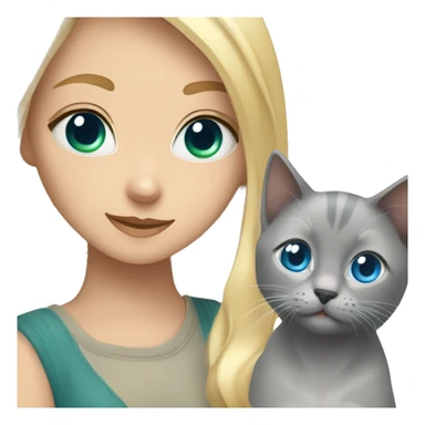 blue eyes grey kitten and green eyes blonde girl are friends sticker