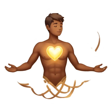 luminous male silhouette surrounded by flowing interconnected lines and softly glowing orbs with radiant core at head and heart sticker