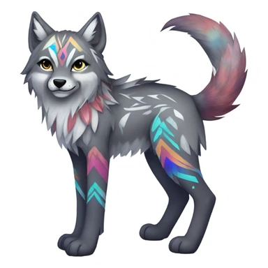 Fionbri-Falvie-sparkle-greywolf-sona with shiny colorful tribal markings full body sticker