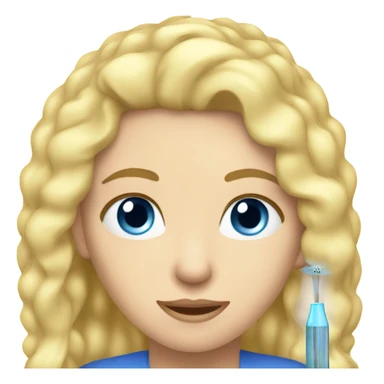 blue eyed blonde woman taking temperature in ear  sticker