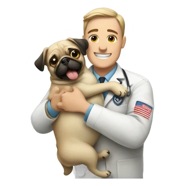 vet hugging a happy pug sticker