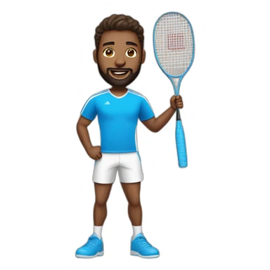 Benoît brown hear brown beard blue eyes with badminton racket sticker