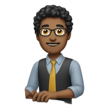 black hair teacher-man with computer in arms sticker