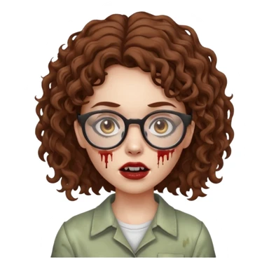 zombie girl with brown curly hair and glasses  sticker