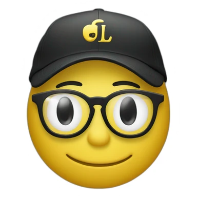 Yellow emoji with transparent glasses in a black cap with the yellow letters "JL" on the cap sticker
