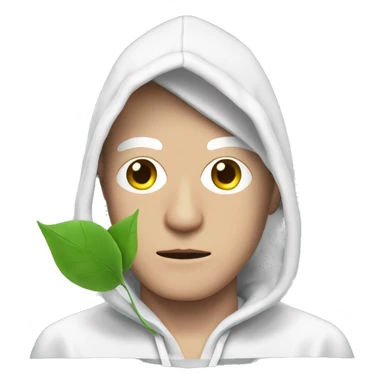 Shady white man with pink eye holding a clear plastic bag with leaves with a hood up sticker